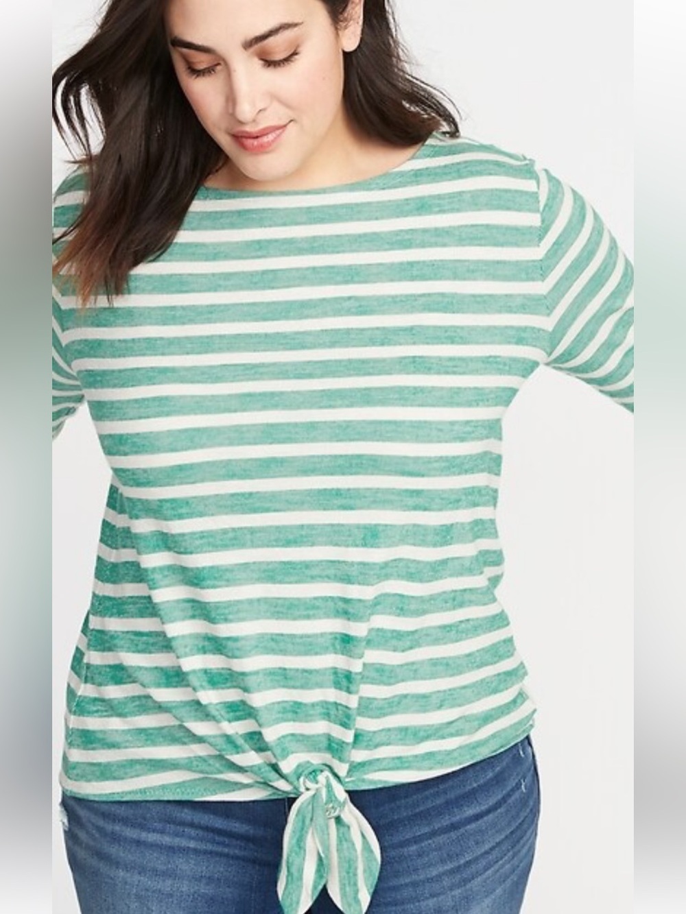 Old Navy Cotton Green & White Striped Tie-Front  Relaxed Fit Mariner Top Size XL - Picture 8 of 8